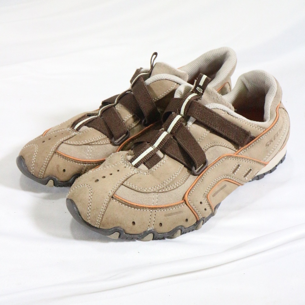 SKECHERS Tan Leather Slip On Sneakers Shoes